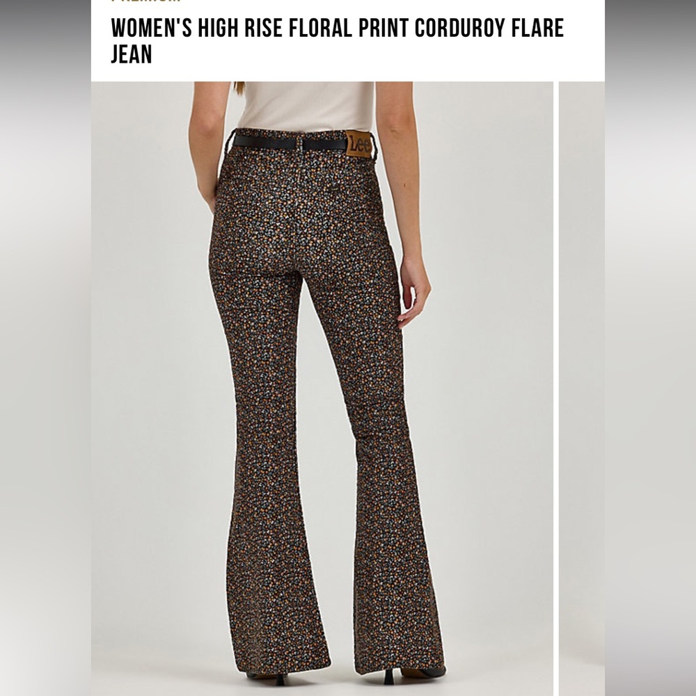 WOMEN'S HIGH RISE FLORAL PRINT CORDUROY FLARE JEAN - Picture 6 of 8